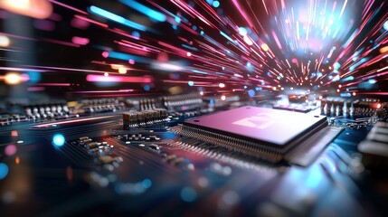 Poster - Illuminated Circuit Board with Vibrant Light Effects