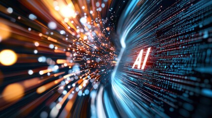 Poster - Illuminated AI Text on Circuit Board Background
