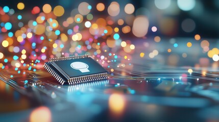 Poster - Macro View of AI Symbol on Microchip with Burst Effect