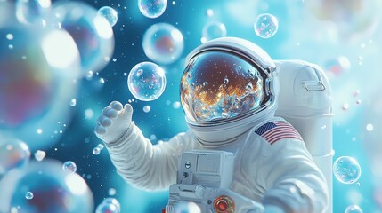 Poster - Vibrant Pop Art Scene of an Astronaut in Bubbles