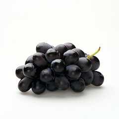 Wall Mural - A cluster of fresh black grapes, isolated on a white background, showcasing their rich, dark color and juicy texture