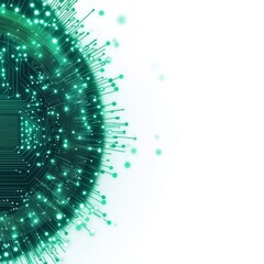 Poster - Abstract digital circuitry with glowing green lines on a white background.