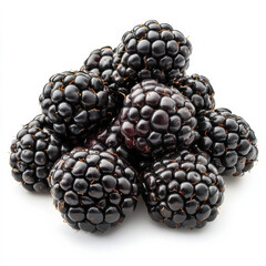 A pile of juicy blackberries, isolated on a white background, showcasing their rich color and sweet flavor