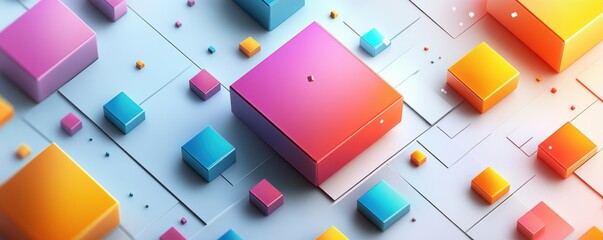 Poster - Colorful geometric shapes creating an abstract 3D background effect