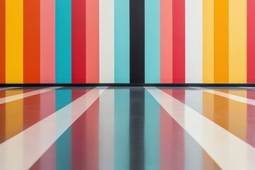 Poster - Colorful striped wall with reflective flooring, modern vibrant design accent.