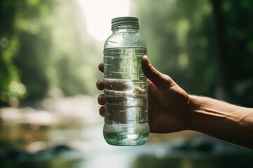 Canvas Print - Water bottle holding hand refreshment.