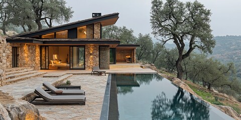 Poster - An eco-friendly, futuristic home featuring smart thermostats, energy-efficient appliances, and windows that automatically tint during peak sunlight hours to optimize ener