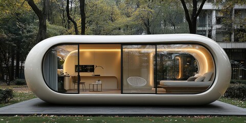 Poster - An eco-friendly, futuristic home featuring smart thermostats, energy-efficient appliances, and windows that automatically tint during peak sunlight hours to optimize ener