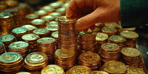 Poster - A hand stacking coins into a Retirement Fund pyramid, as calendar pages flip in the background, symbolizing time and growth.