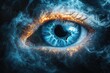 © Vesna - striking abstract blue eye with cosmic elements set against a pitchblack background evoking a sense of mystery and depth merging human emotion with universal themes