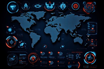 Aufkleber - Pixel art of a cyber intelligence center with pixelated world map and threat icons, evoking retro tech in pixel style