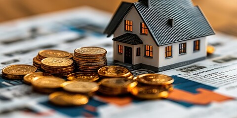 Poster - A tranquil estate with luxury homes, where a family enjoys the benefits of wealth management, with subtle charts in the background showing financial growth.
