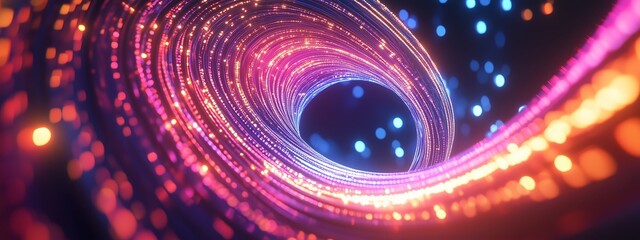 Fototapete - A swirling vortex of vibrant light trails creates an abstract cosmic illusion in a dark space