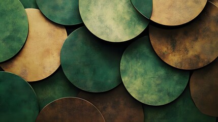 Poster - Circular shapes overlapping in earthy green and brown tones, symbolizing renewable resources and ecological balance, 4k resolution