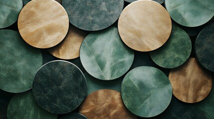 Poster - Circular shapes overlapping in earthy green and brown tones, symbolizing renewable resources and ecological balance, 4k resolution