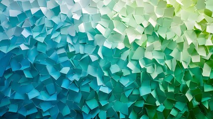 Poster - Abstract pattern of small geometric shapes arranged in a gradient from green to blue, symbolizing sustainable practices across land and sea, 4k resolution