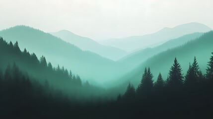 Poster - Artistic gradient from dark green to light, symbolizing the depth and richness of sustainable forest ecosystems, 4k resolution