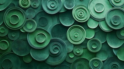 Poster - A pattern of spirals and circles in shades of green, symbolizing continuous growth and the circular economy, 4k resolution