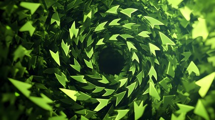 Aufkleber - Abstract pattern of green arrows blending into a circular shape, representing the cycle of life and recycling, 4k resolution