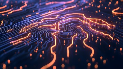 Poster - Abstract image showing the structure of an AI algorithm with bold lines and neon highlights, representing fearless, robust processing power, 4k resolution