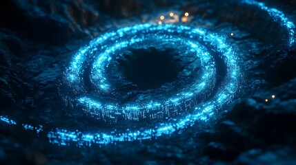 Poster - Artistic depiction of an AI algorithm as an infinite loop of glowing blue circuits, capturing fearless continuous improvement, 4k resolution