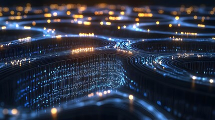 Poster - Artistic depiction of an AI algorithm as an infinite loop of glowing blue circuits, capturing fearless continuous improvement, 4k resolution