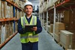 © Serhii - Portrait of warehouseman with clipboard checking delivery, stock in warehouse