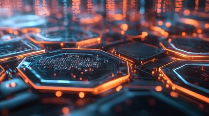 Fototapete - Illustration of a fearless AI algorithm with overlapping hexagonal shapes, representing layers of security and complexity, 4k resolution