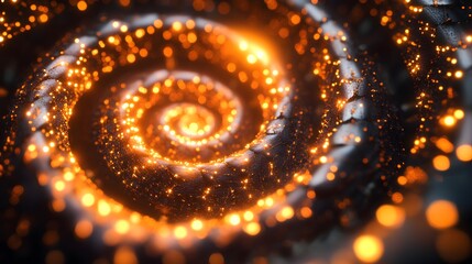 Poster - Visualization of a confident AI algorithm as glowing nodes arranged in a spiral, representing unrelenting learning loops, 4k resolution