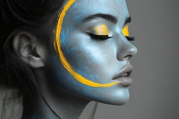 Wall Mural - Woman with creative blue and yellow makeup