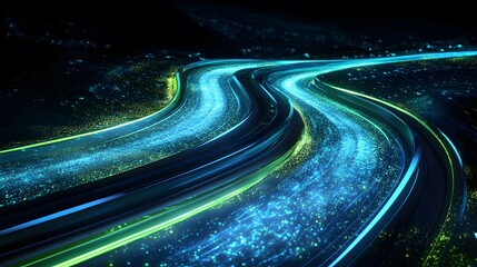 Fototapete - Illustration of confident AI pathways with blue and green highlights, symbolizing adaptive and fearless data processing, 4k resolution