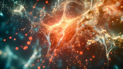 Poster - Artistic representation of an ML model with floating nodes and bright connecting lines, capturing the complexity of learning systems, 4k resolution