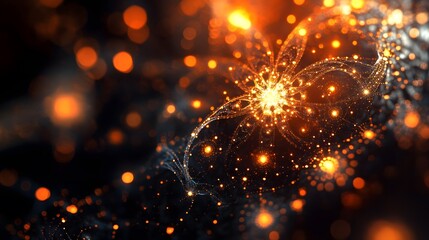 Poster - Abstract fractal pattern depicting machine learning algorithms, with nodes and pathways glowing in futuristic tones, 4k resolution