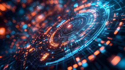 Poster - Conceptual image of a high-tech ML system with fractal shapes forming concentric patterns, representing complex data cycles, 4k resolution