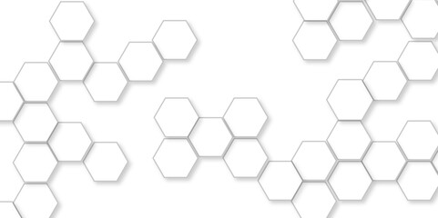 Leinwandbilder - Geometric Elegance Hexagonal Pattern Background. 3D Futuristic honeycomb technology white background with shadows. Realistic geometric Structure mesh cells texture. modern futuristic wallpaper. 