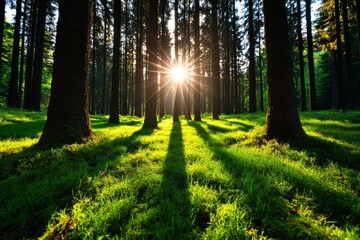 Poster - First light hitting a forest clearing, symbolizing natureâ€™s gentle wake-up call to the world