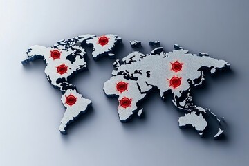 Watercolor of a digital world map with soft colors and red threat icons, blending technology with artistic style