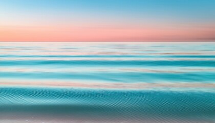 Poster - Peaceful Ocean at Sunset with Soft Pastel Sky and Gentle Rippling Waves. Capturing Tranquility and Stillness for Relaxation, Wellness, and Scenic Coastal Landscape Concepts