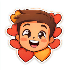 Canvas Print - Smiling cartoon boy with hearts.