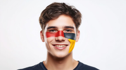 Wall Mural - Young man with german flag face paint - studio portrait for national celebration and sports events