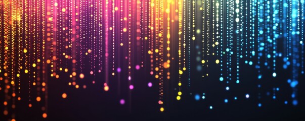 Poster - Colorful neon dots on dark background forming abstract pattern