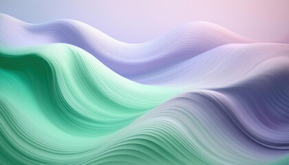 Poster - Abstract Pastel Waves. Flowing Lines of Serene Gradient Texture in Soft Green and Lavender, Perfect for Calm Digital Backgrounds, Minimalist Design, and Relaxing Visuals