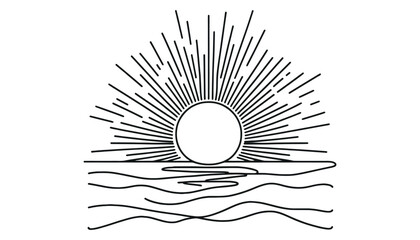 Sun continuous one line art drawing. Summer sun contour line sign. Vector illustration isolated on white.