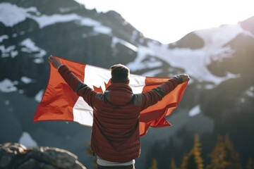 Man holding in Canadian flag adult patriotism happiness.