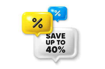 Poster - discount speech bubble offer 3d icon. save up to 40 percent. discount sale offer price sign. special