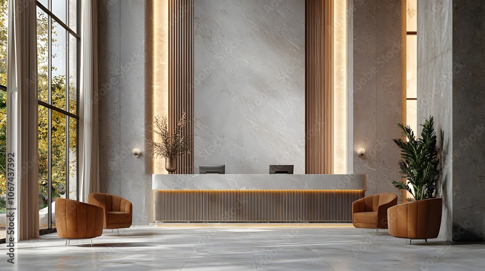 Sophisticated 3D Render of a Hotel Reception Area with Contemporary ...