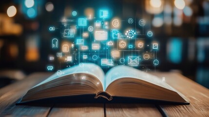 Poster - Open Book with Digital Icons and Light Effects