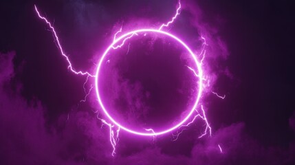 Poster - Glowing Purple Lightning with Circular Frame in Clouds