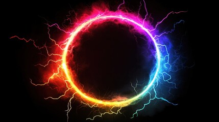 Poster - Vibrant Electric Circular Design on a Black Background
