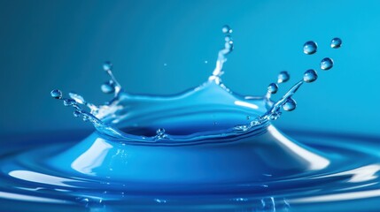 Poster - Blue Water Splash with Droplets in Motion